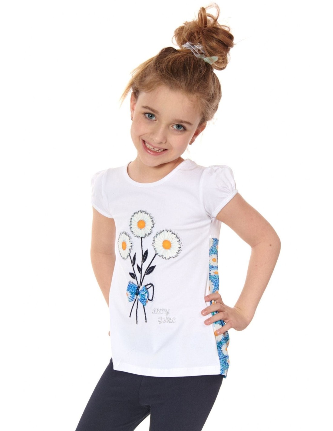 Girls\' blouse with flowers, white NDZ8157 - Online store - Boutique